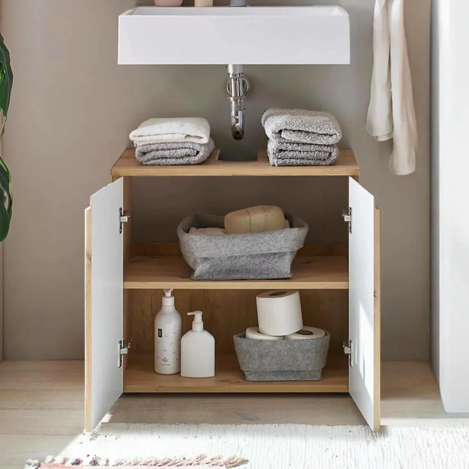 Austin 2 Door Under Sink Cabinet Brown Bathroom Storage Organiser - Image 2