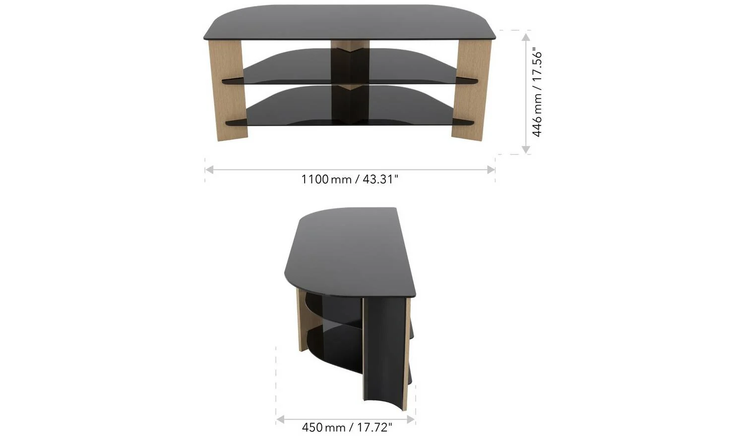 AVF Up To 55 Inch TV Stand Black Glass and Oak Effect Media Unit - Image 10