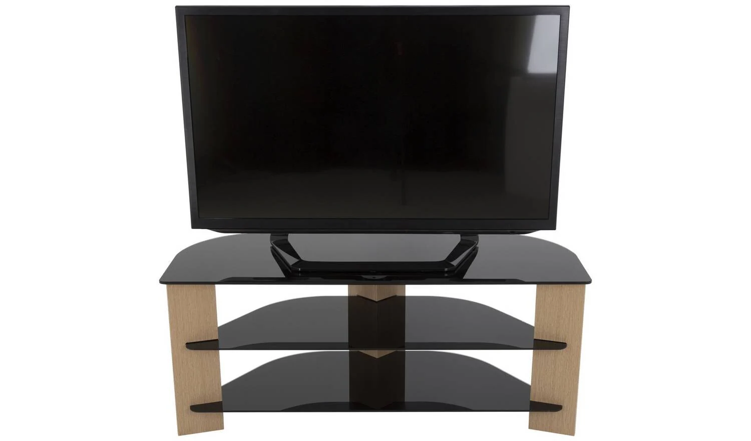 AVF Up To 55 Inch TV Stand Black Glass and Oak Effect Media Unit - Image 4