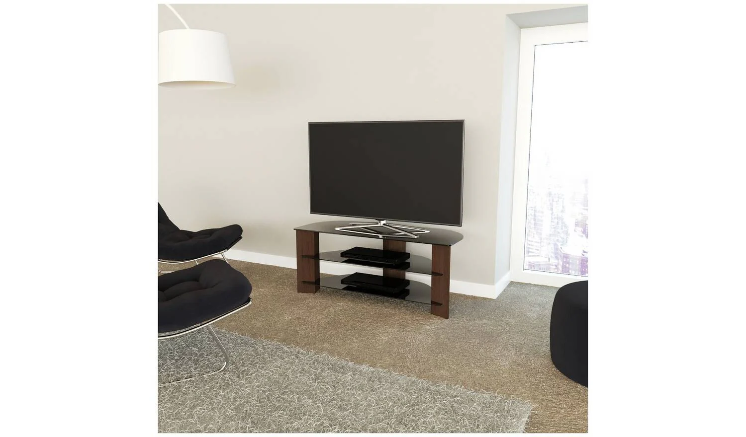 AVF Up To 55 Inch TV Stand Black Glass and Walnut Effect With Shelves - Image 10