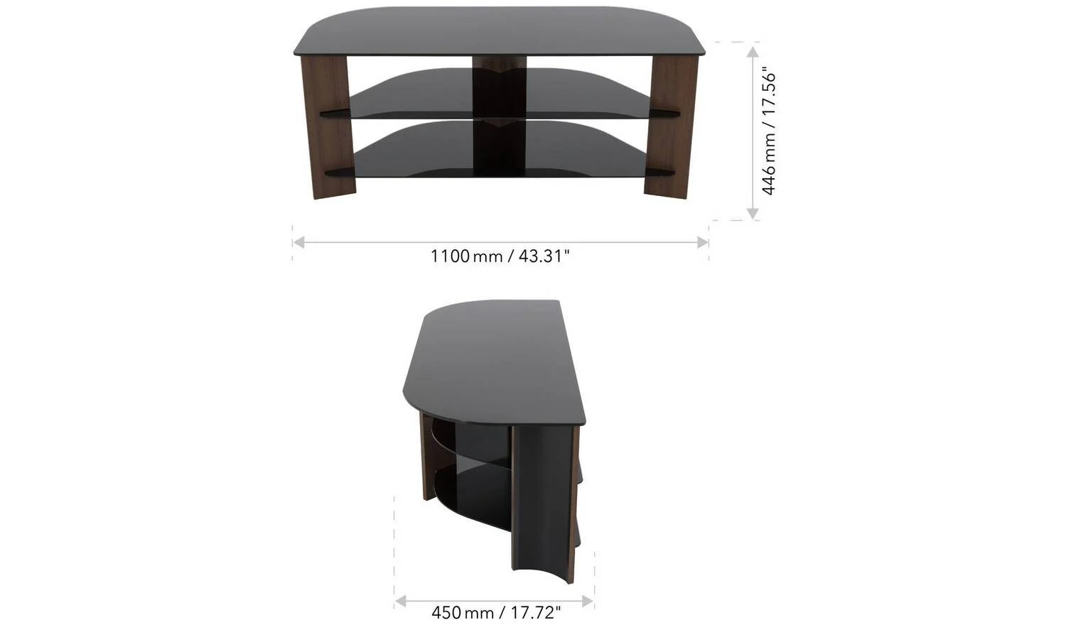 AVF Up To 55 Inch TV Stand Black Glass and Walnut Effect With Shelves - Image 11
