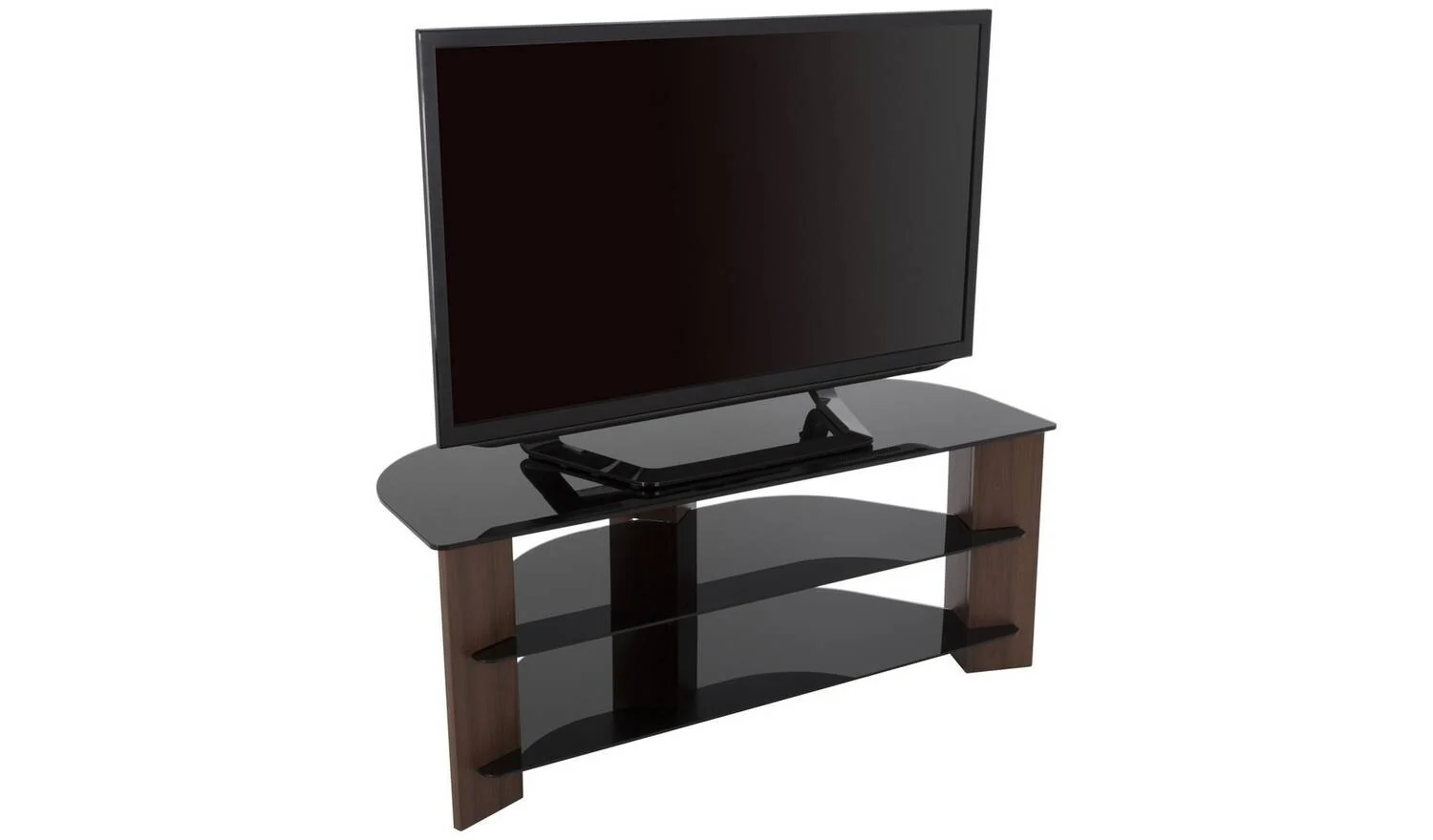 AVF Up To 55 Inch TV Stand Black Glass and Walnut Effect With Shelves - Image 3