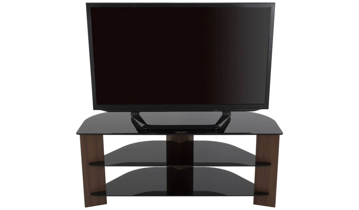AVF Up To 55 Inch TV Stand Black Glass and Walnut Effect With Shelves - Image 4