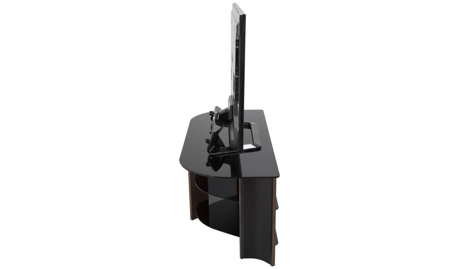 AVF Up To 55 Inch TV Stand Black Glass and Walnut Effect With Shelves - Image 6