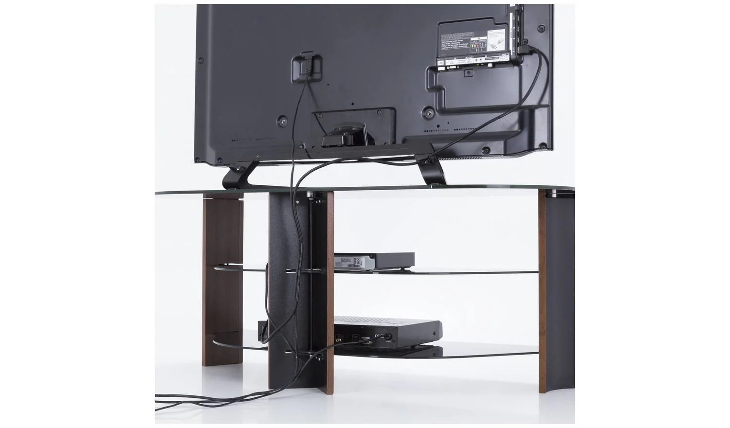 AVF Up To 55 Inch TV Stand Black Glass and Walnut Effect With Shelves - Image 9