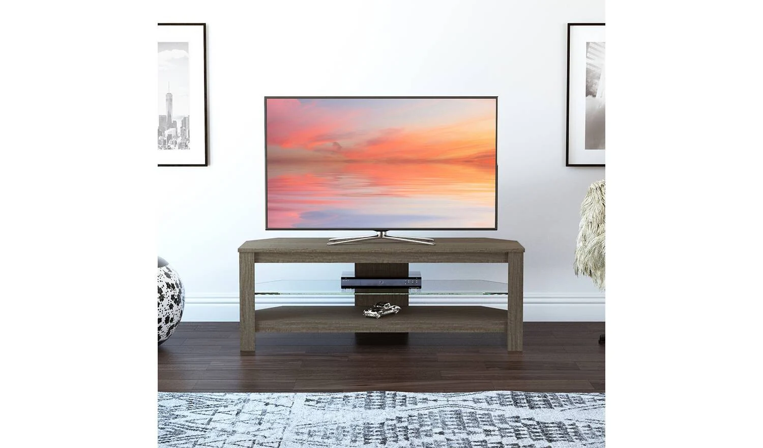 AVF Wood Effect, Up to 55 Inch Glass Shelf TV Stand Grey With Shelves - Image 4