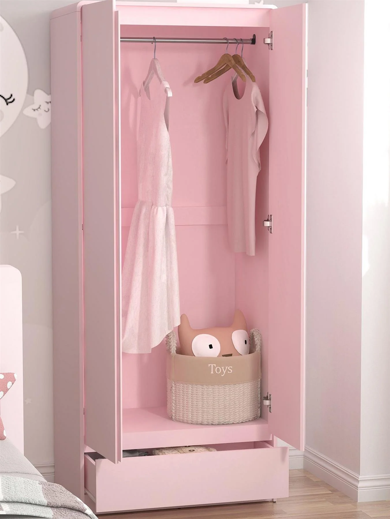 Bailey 2 Door 1 Drawer Wardrobe Pink Storage Organiser Bedroom - Image 3