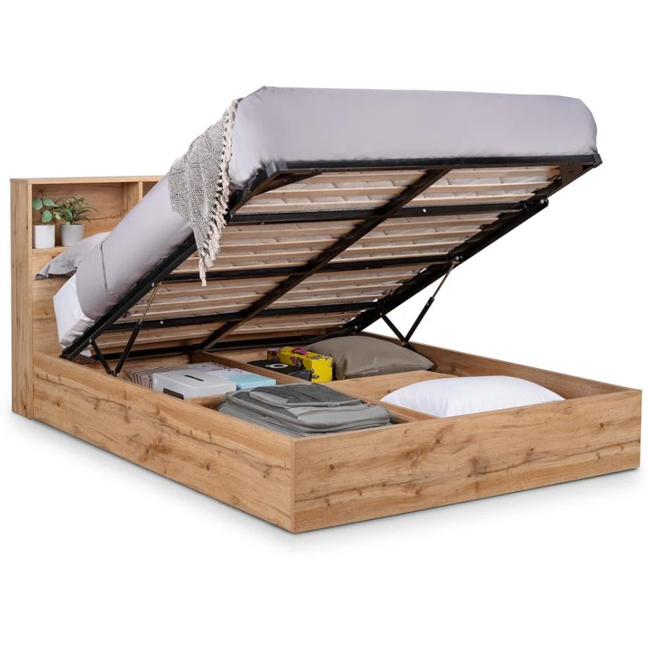 Bali King Size Light Oak Storage Ottoman Bed Gas Lift Up Mechanism - Image 3