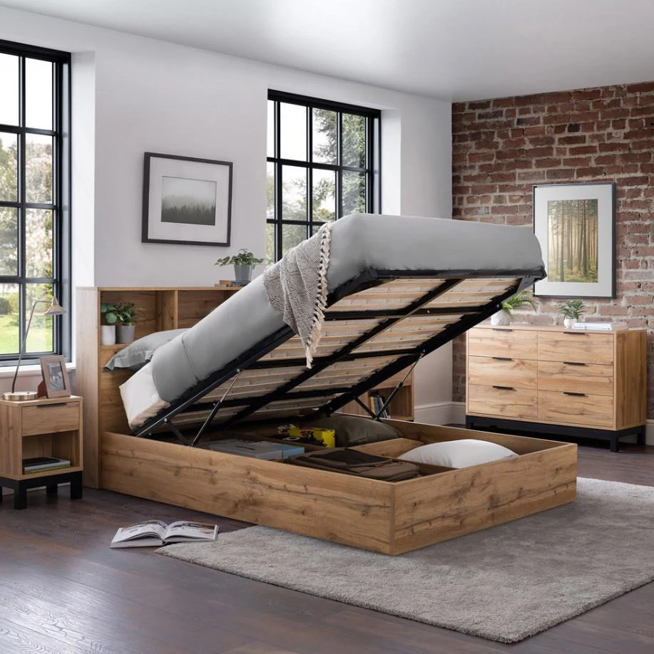 Bali King Size Light Oak Storage Ottoman Bed Gas Lift Up Mechanism - Image 9
