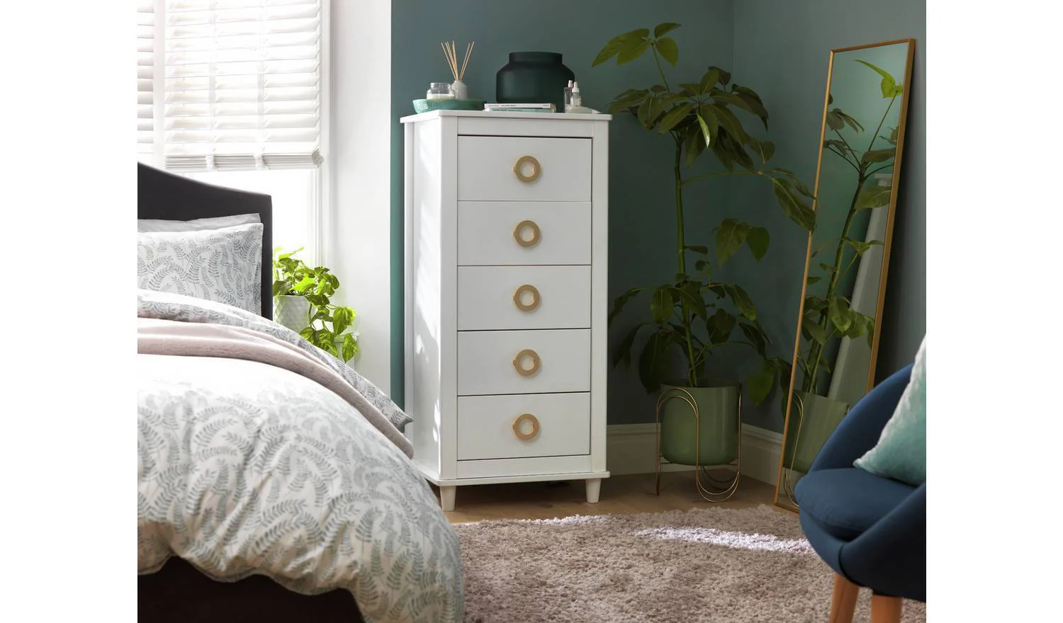 Bardot 5 Drawer Tallboy White Stylish and Compact Bedroom Storage Solution - Image 3