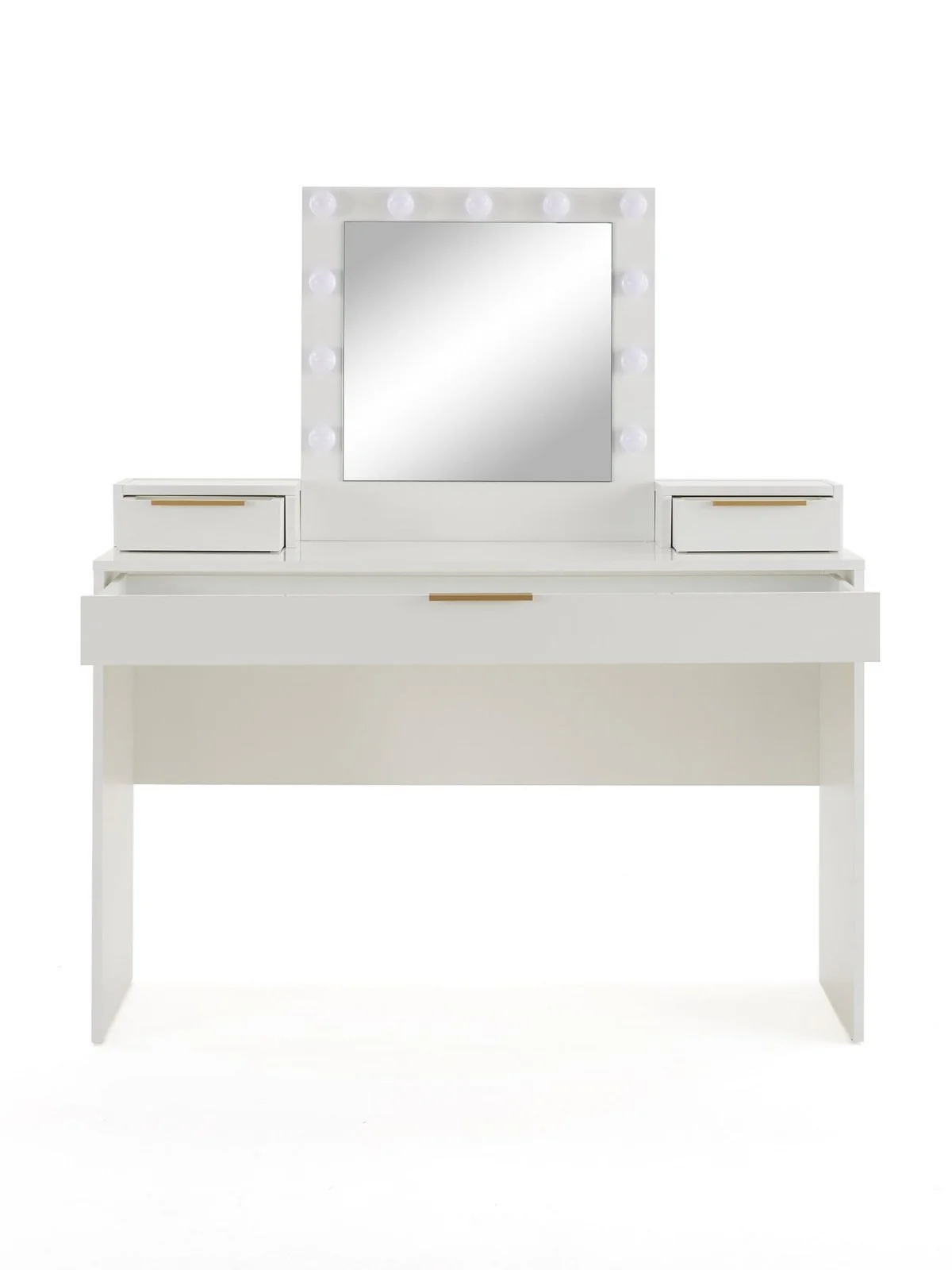 Bessy Gloss Dressing Table with Mirror White LED Vanity Set with Drawers - Image 5