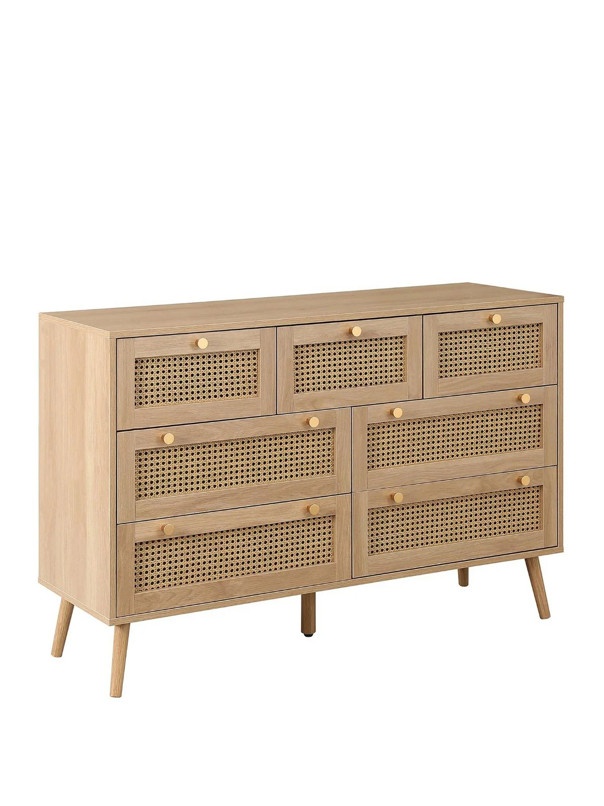 Birlea Croxley 7 Drawer Rattan Chest | Natural Woven Front | Gold Handles - Image 3