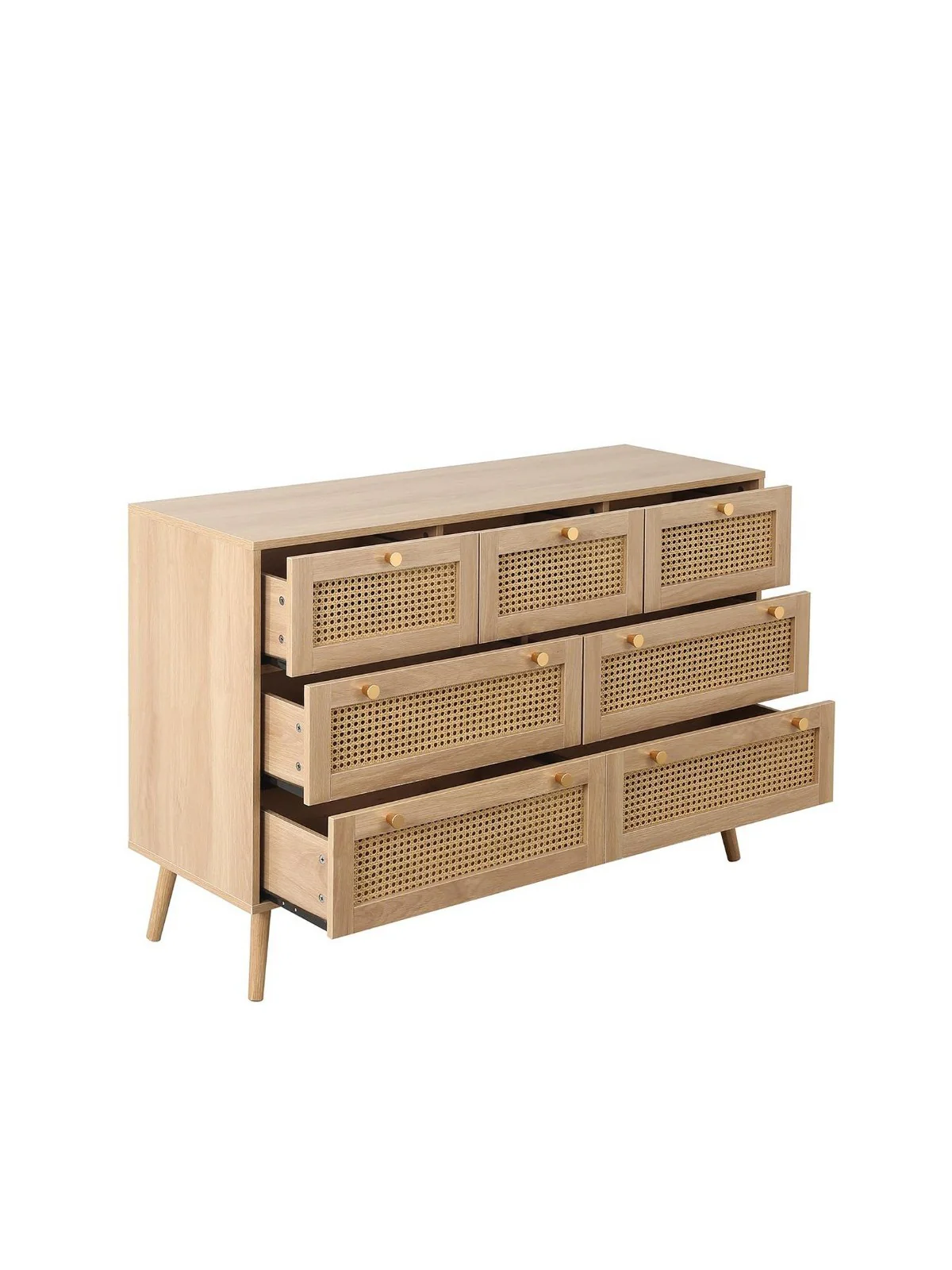 Birlea Croxley 7 Drawer Rattan Chest | Natural Woven Front | Gold Handles - Image 4