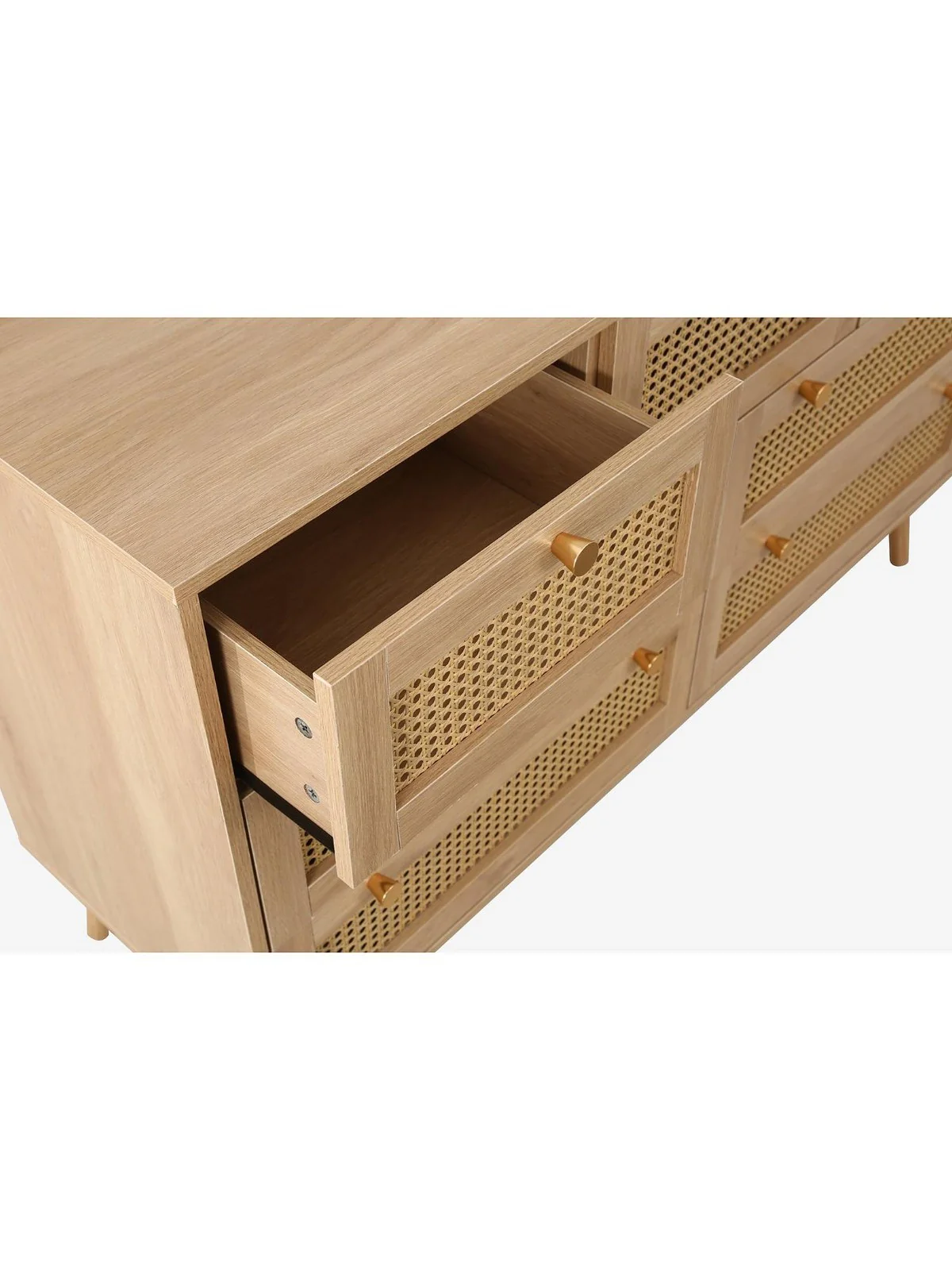 Birlea Croxley 7 Drawer Rattan Chest | Natural Woven Front | Gold Handles - Image 5