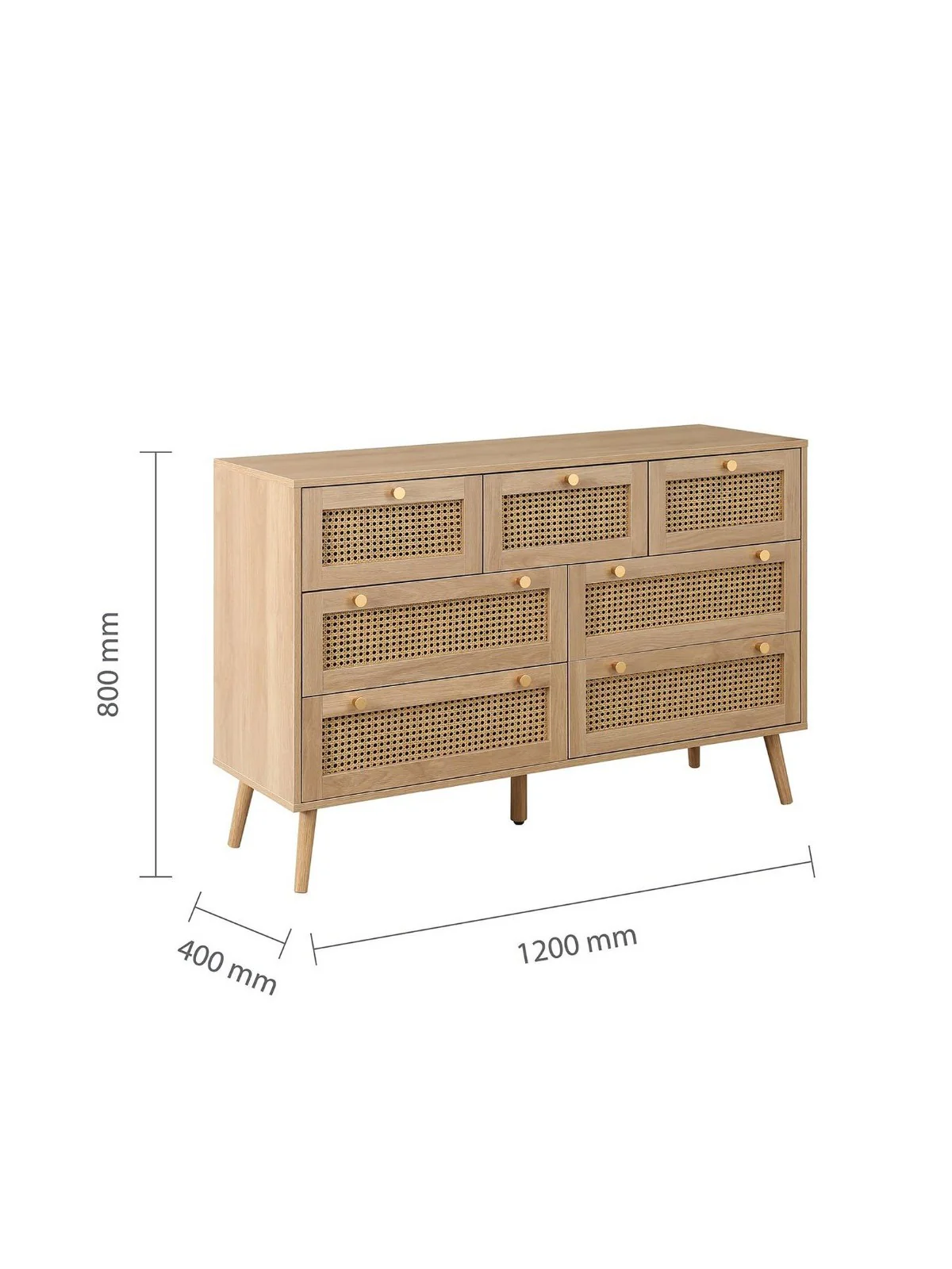 Birlea Croxley 7 Drawer Rattan Chest | Natural Woven Front | Gold Handles - Image 7