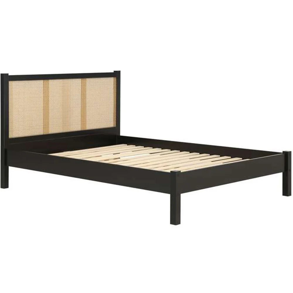 Birlea Croxley King Size Bed Black & Oak Rattan | Rattan Headboard | Solid - Image 2