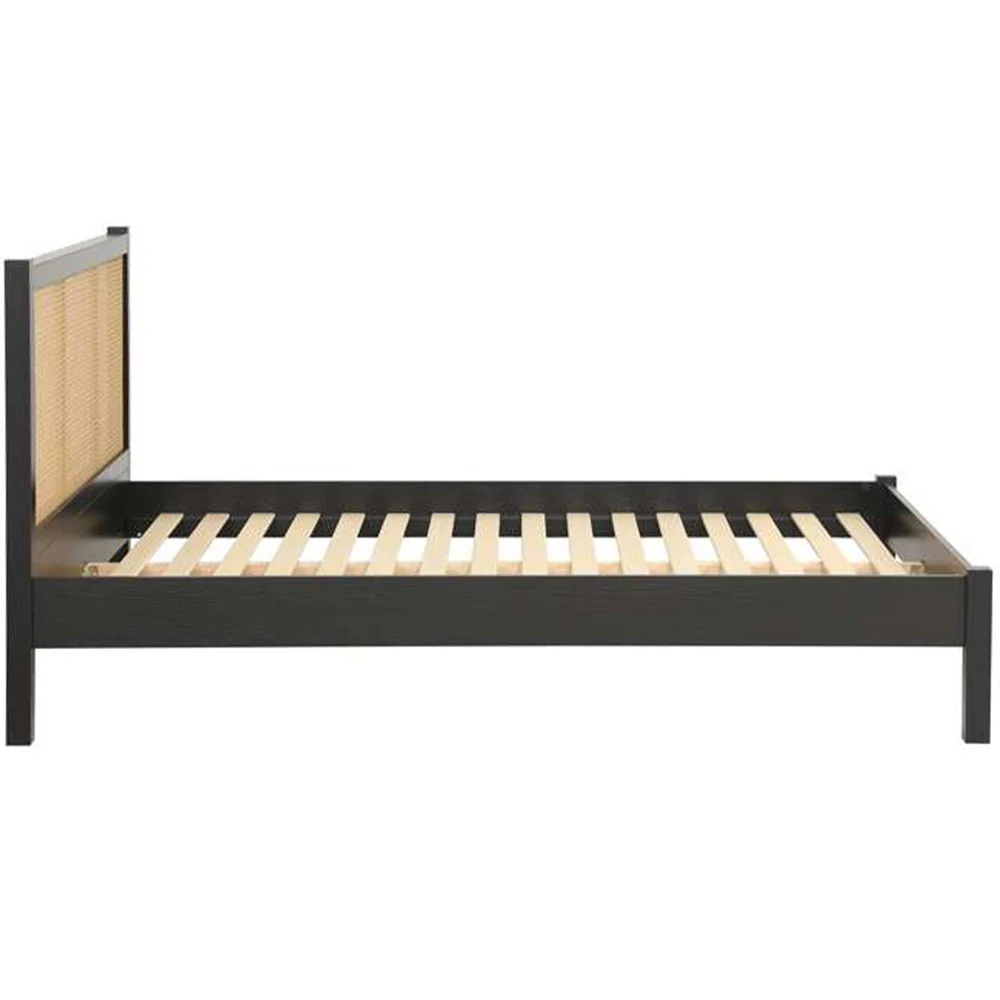 Birlea Croxley King Size Bed Black & Oak Rattan | Rattan Headboard | Solid - Image 3