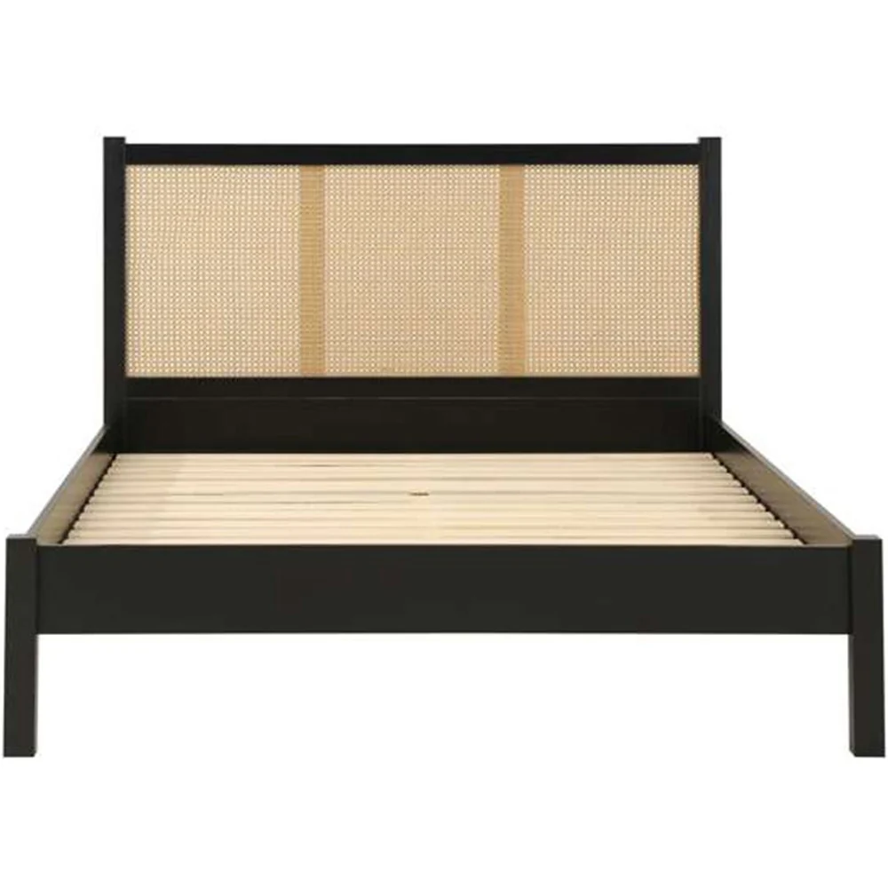 Birlea Croxley King Size Bed Black & Oak Rattan | Rattan Headboard | Solid - Image 4