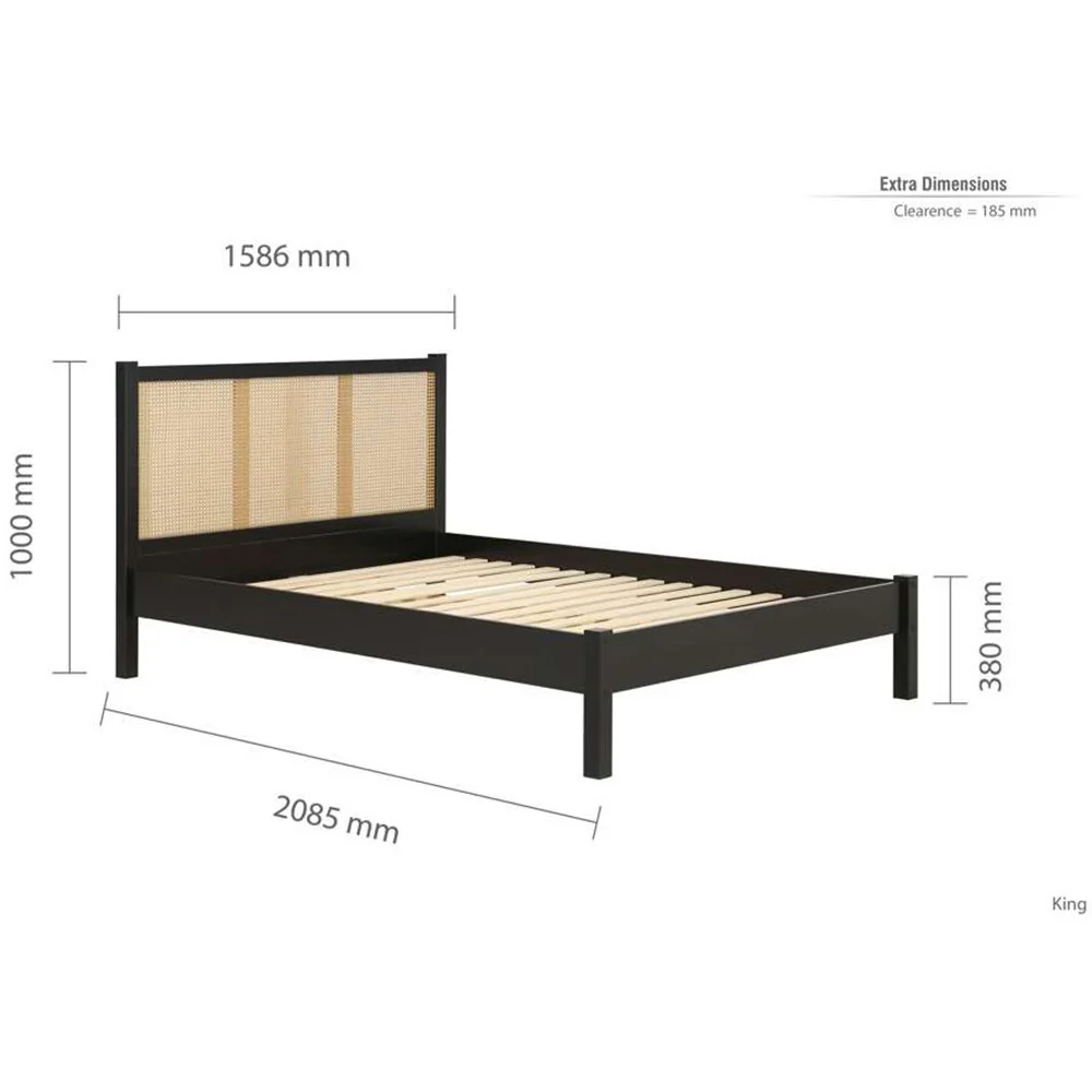 Birlea Croxley King Size Bed Black & Oak Rattan | Rattan Headboard | Solid - Image 8