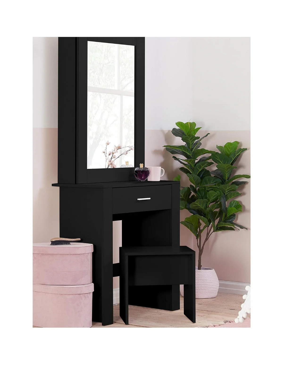 Birlea Evelyn Sliding Mirror Dressing Table Black | Vanity Desk with Stool - Image 3