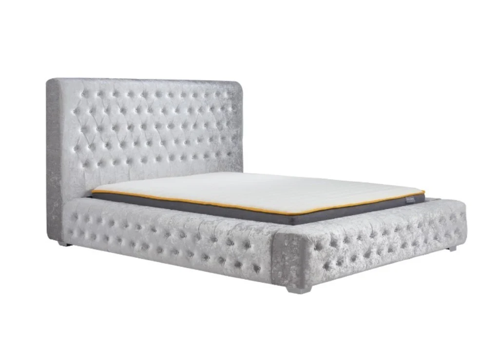 Birlea Grande Fabric Bed Super King Size Velvet Grey Buttoned Headboard - Image 2