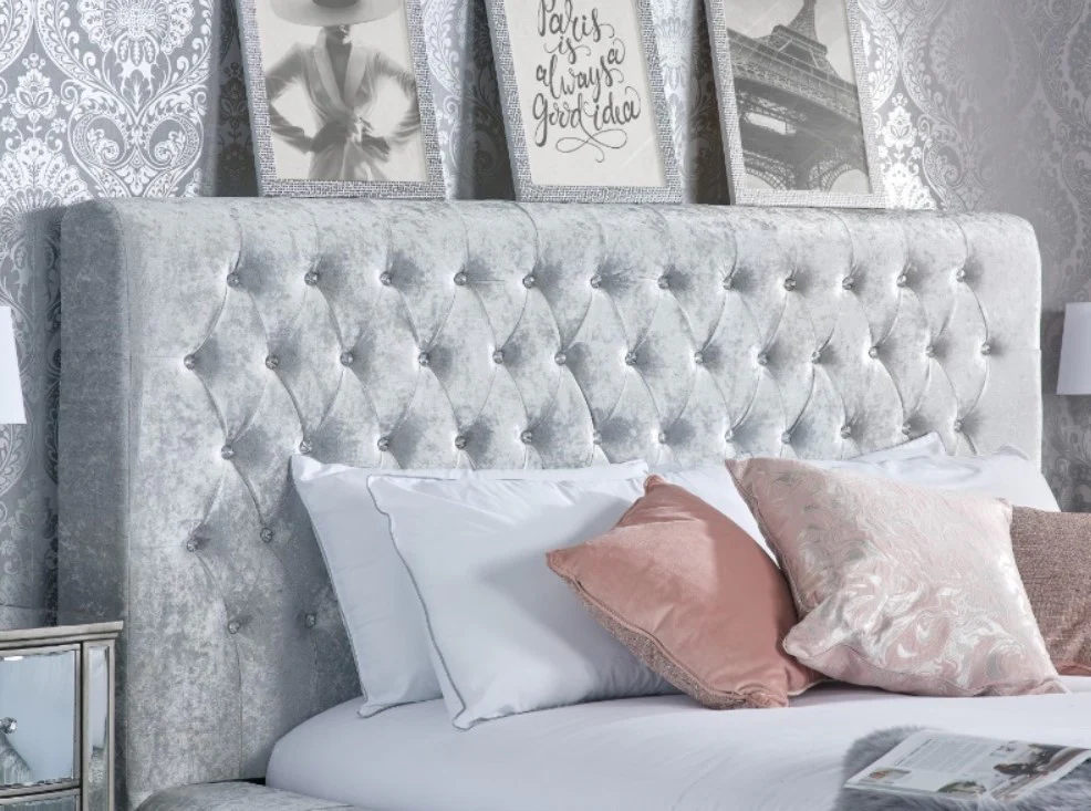 Birlea Grande Fabric Bed Super King Size Velvet Grey Buttoned Headboard - Image 4