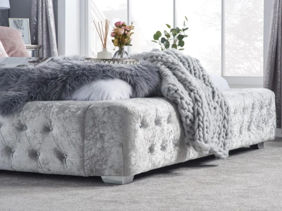 Birlea Grande Fabric Bed Super King Size Velvet Grey Buttoned Headboard - Image 5