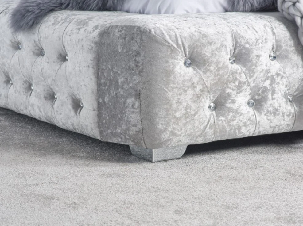 Birlea Grande Fabric Bed Super King Size Velvet Grey Buttoned Headboard - Image 7