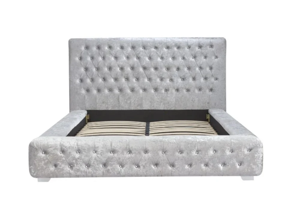 Birlea Grande Fabric Bed Super King Size Velvet Grey Buttoned Headboard - Image 9