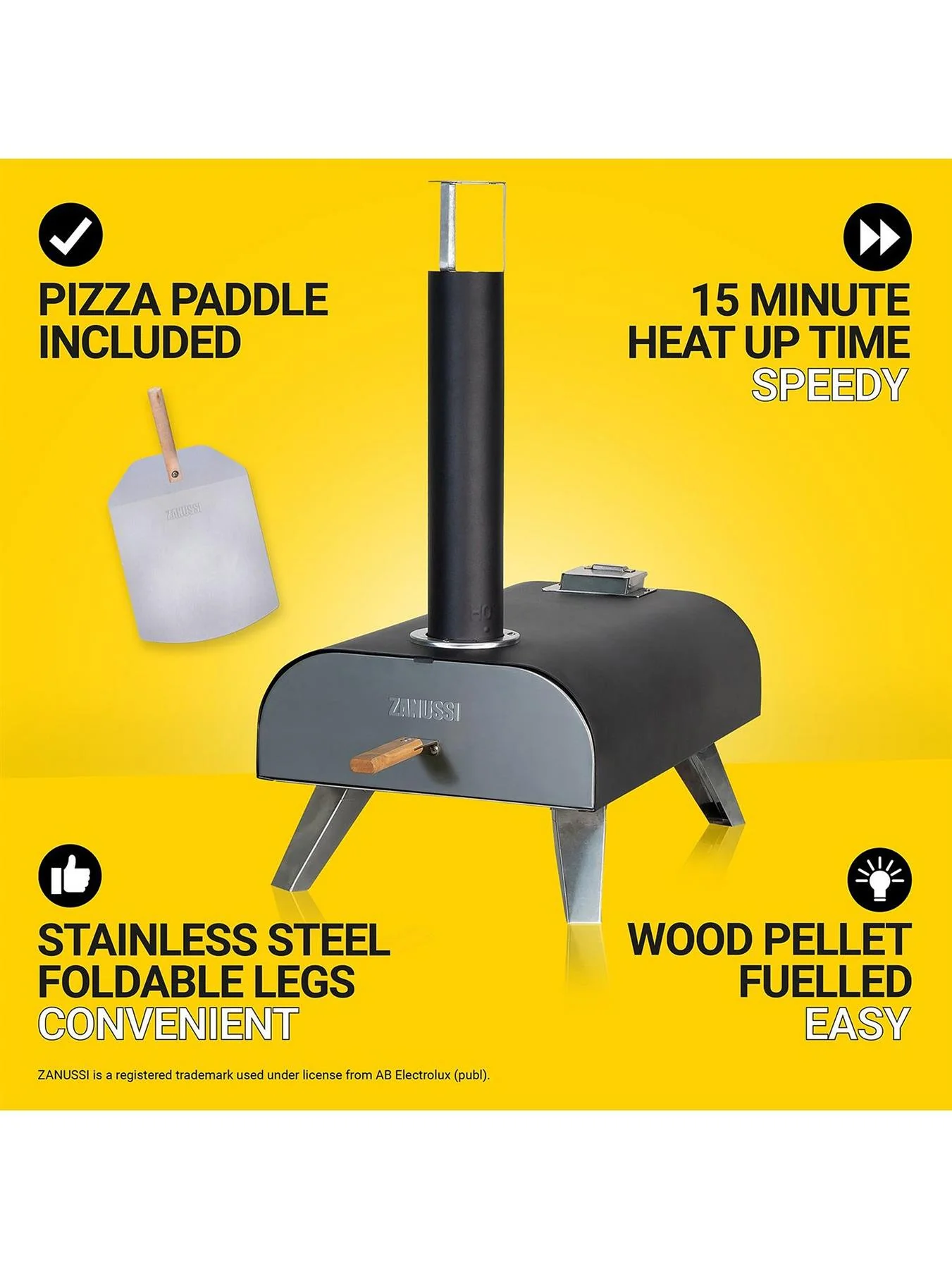 Black Painted Wood Pellet Pizza Oven With Paddle Cover Outdoor Garden - Image 2