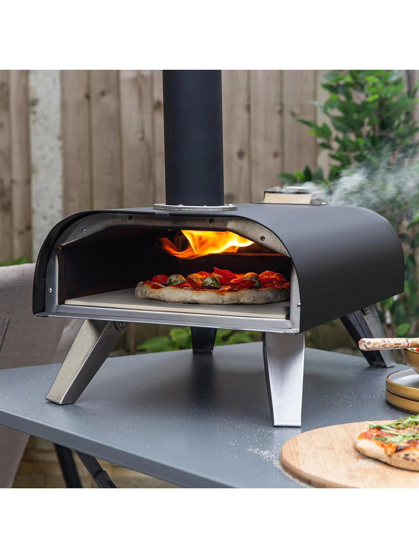Black Painted Wood Pellet Pizza Oven With Paddle Cover Outdoor Garden - Image 5