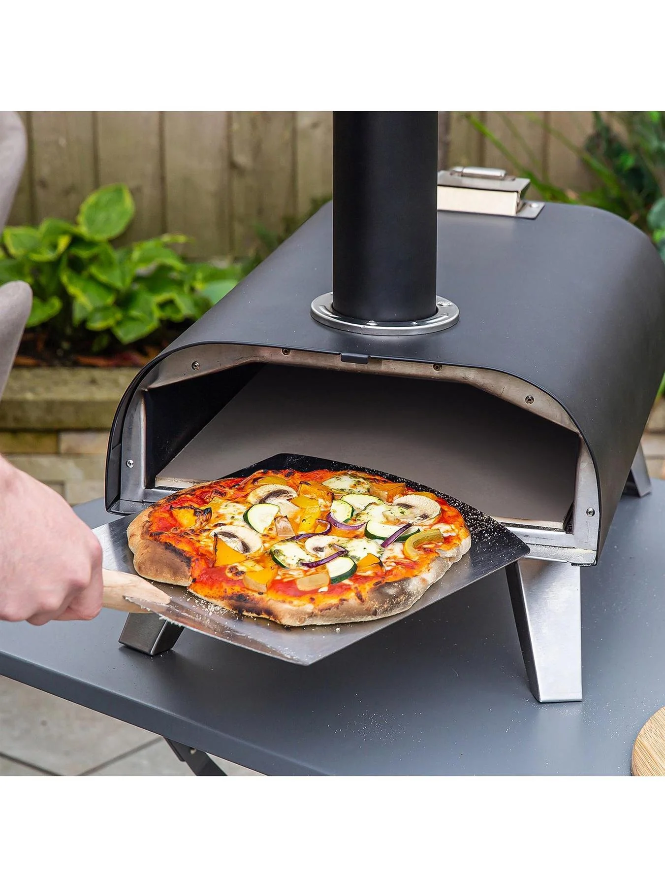 Black Painted Wood Pellet Pizza Oven With Paddle Cover Outdoor Garden - Image 6