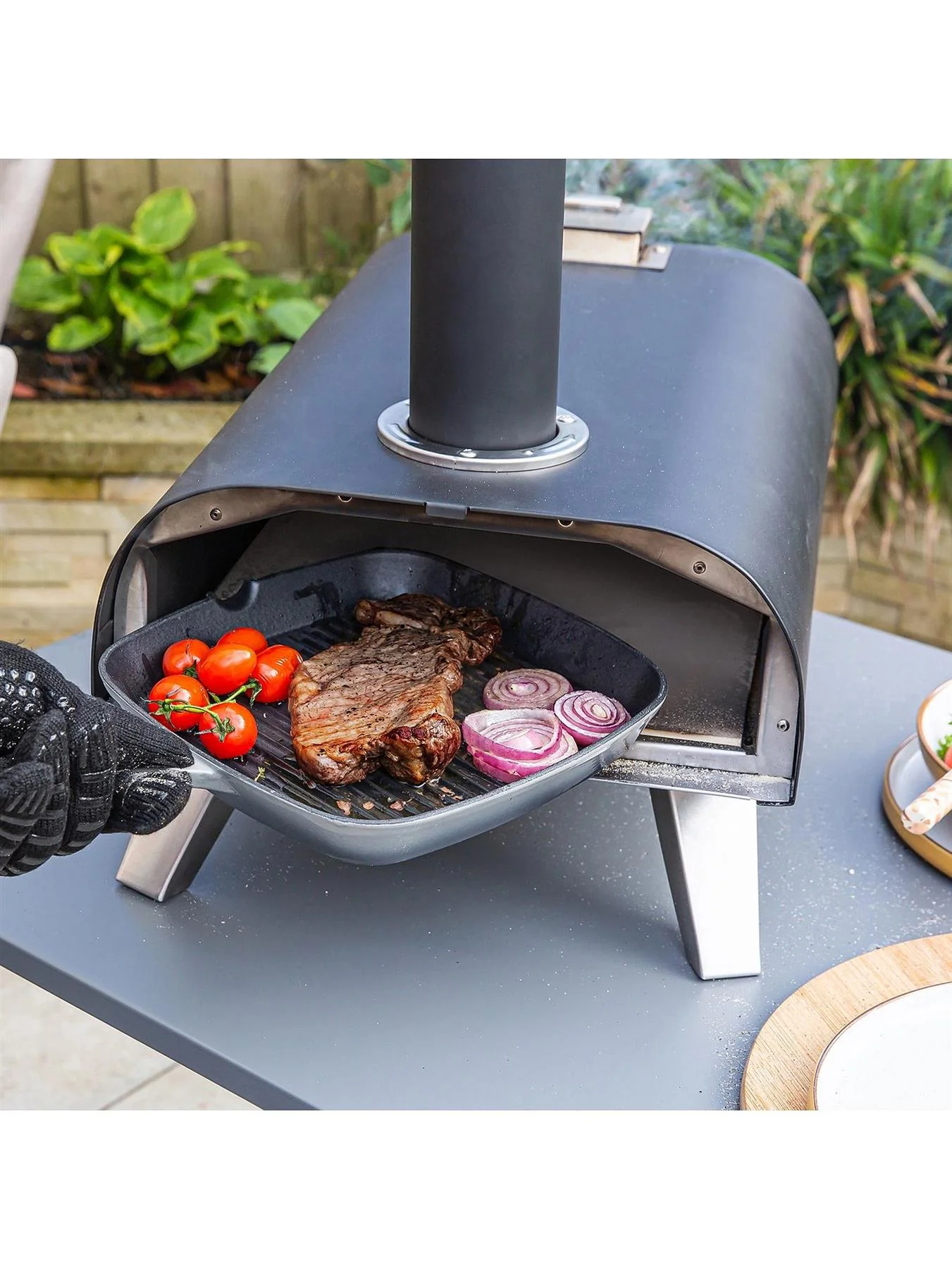 Black Painted Wood Pellet Pizza Oven With Paddle Cover Outdoor Garden - Image 7