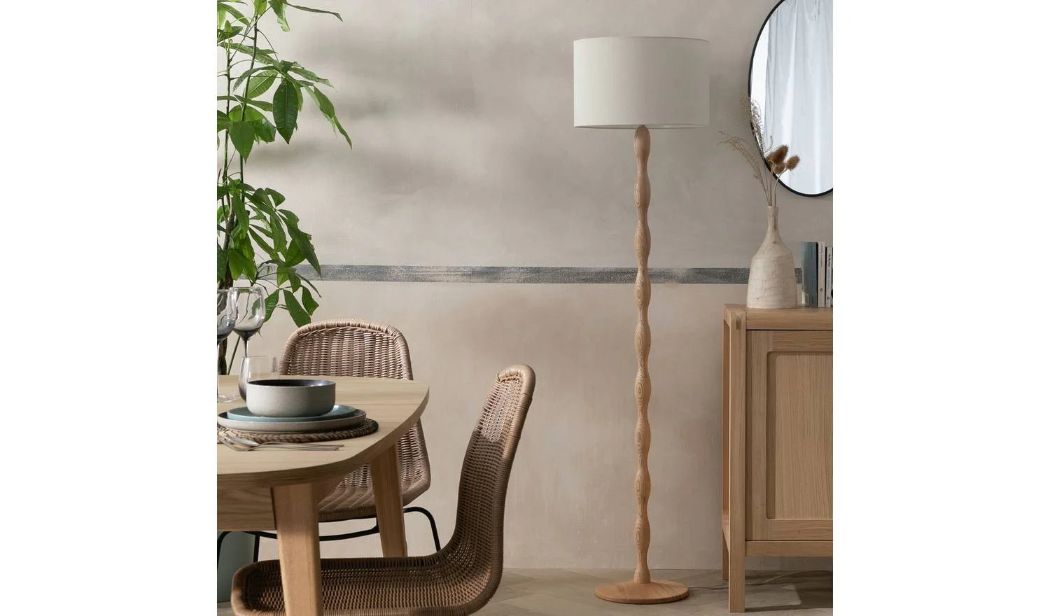 Bobbin Ash Wood Stick Floor Lamp Natural Modern Reading Light Living - Image 3