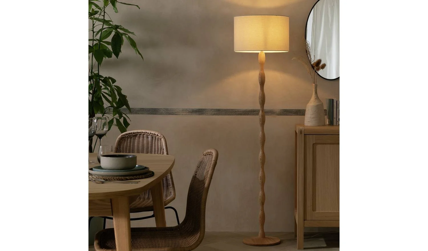 Bobbin Ash Wood Stick Floor Lamp Natural Modern Reading Light Living - Image 4