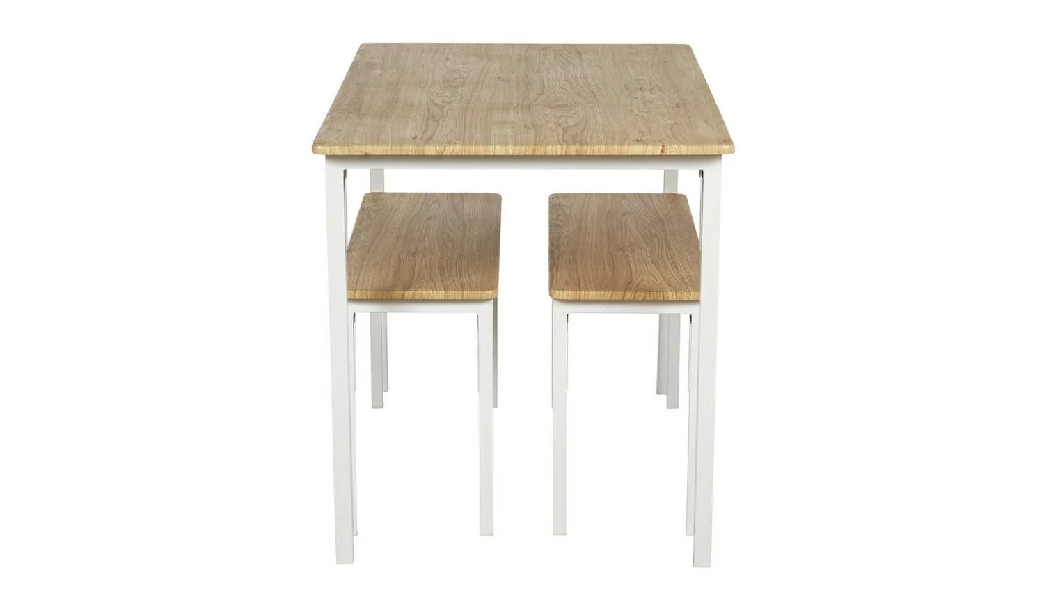 Bolitzo Oak Dining Table & 2 White Benches For Small Spaces - Image 6