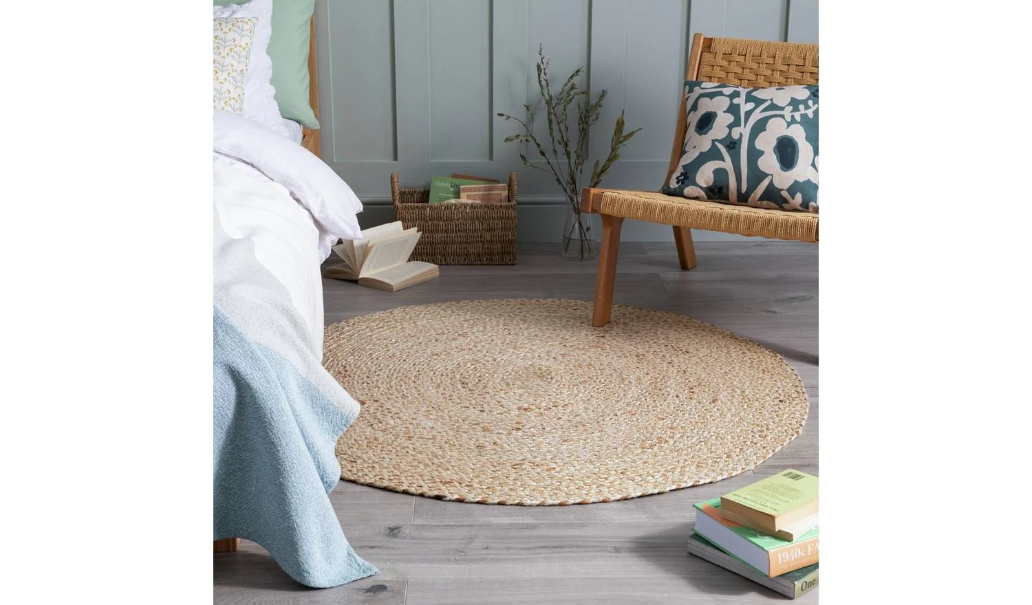 Braided Round Natural Jute Flatweave Rug 100cm Neutral Colour Natural - Image 2