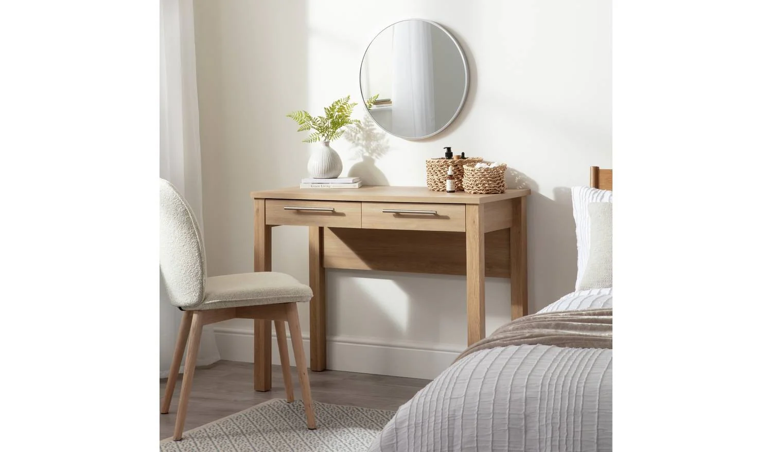 Brisbane 2 Drawer Dressing Table Oak Compact Design Storage Drawers - Image 3