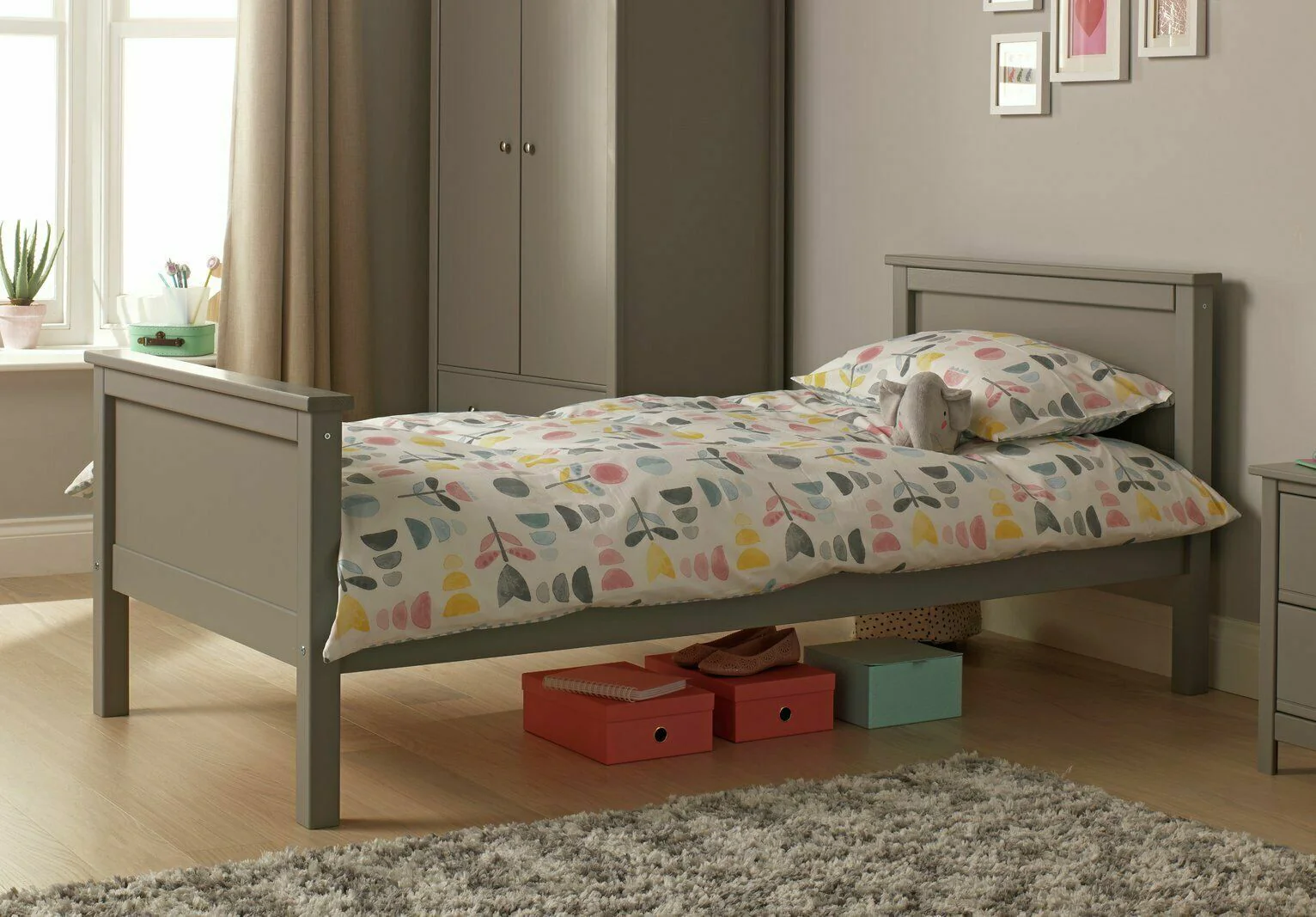 Brooklyn Single Bed Frame Grey Sturdy and Modern Bedroom Furniture for Kids - Image 2