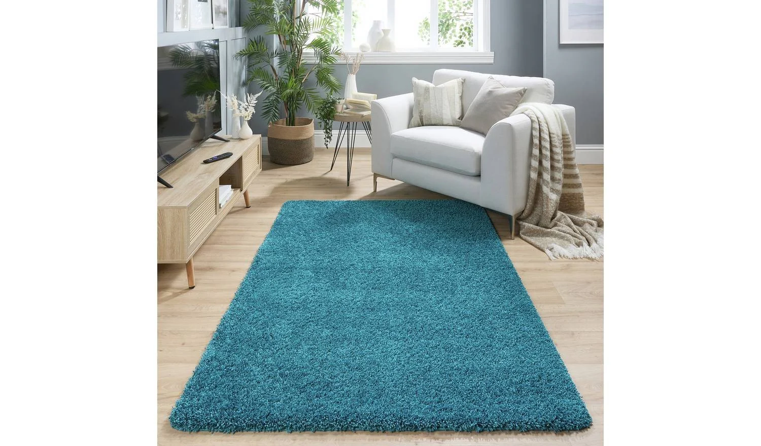 Buddy Washable Mat Plain Teal Shaggy Rug 140x200cm Living Room Bedroom - Image 2