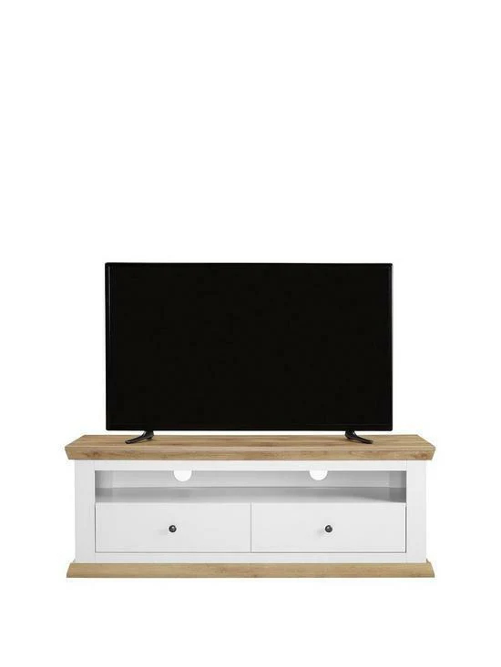 Burford Wide TV Unit Fits Up to 60 Inch TV Cream and Oak Finish Media Center