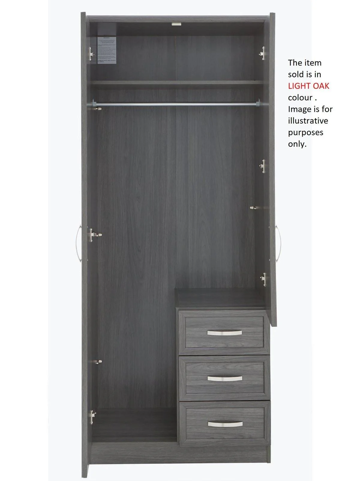 Camberley 2 Door 3 Drawer Mirrored Wardrobe Light Oak Bedroom Furniture UK - Image 2