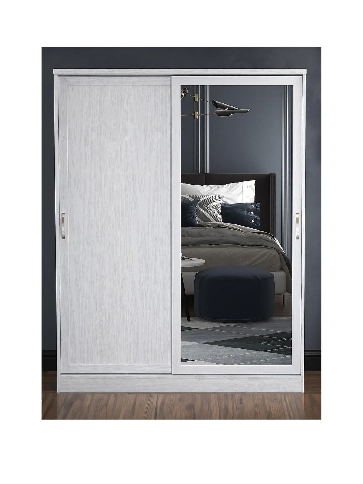 Camberley 2 Sliding Door Mirrored Wardrobe White Space-saving Bedroom Furniture - Image 2