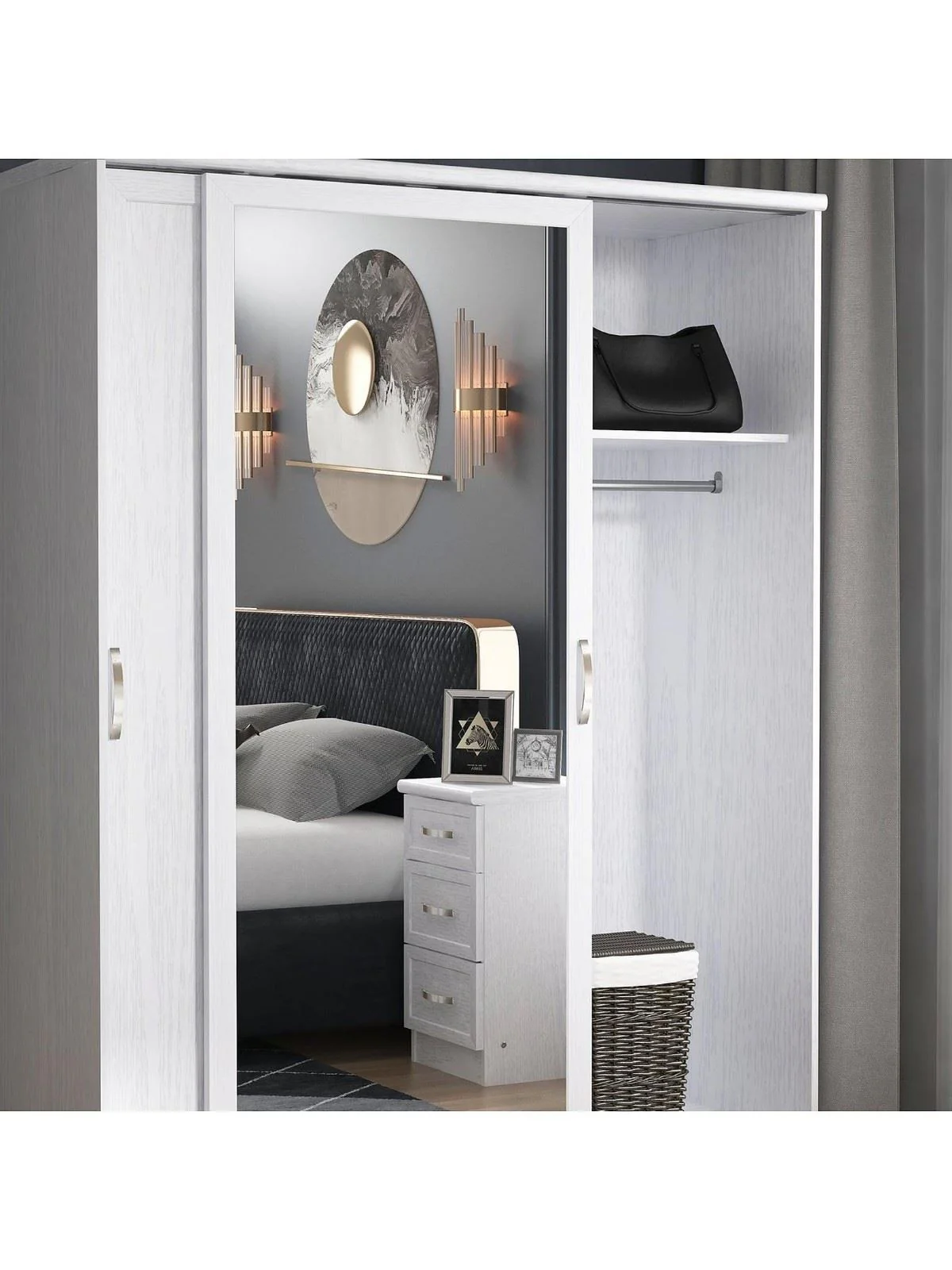 Camberley 2 Sliding Door Mirrored Wardrobe White Space-saving Bedroom Furniture - Image 3