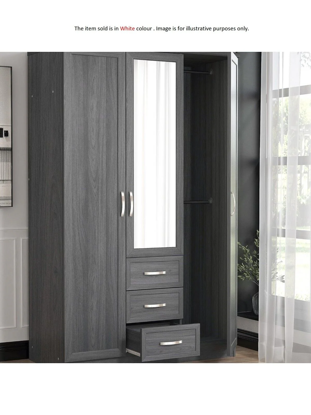 Camberley 3 Door 3 Drawer Mirrored Wardrobe White Elegant Spacious Bedroom - Image 2