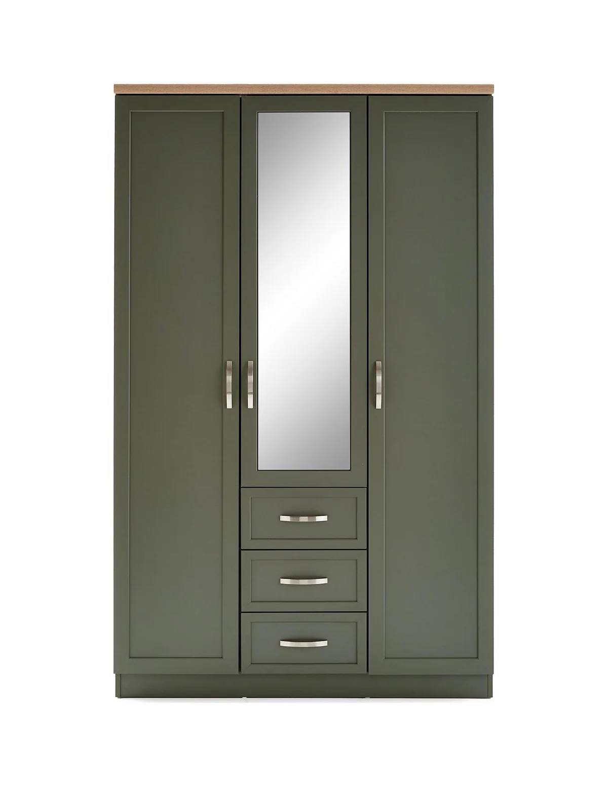 Camberley 3 Door Wardrobe Green Wood Effect | Mirror & 3 Drawers | 192cm H - Image 2