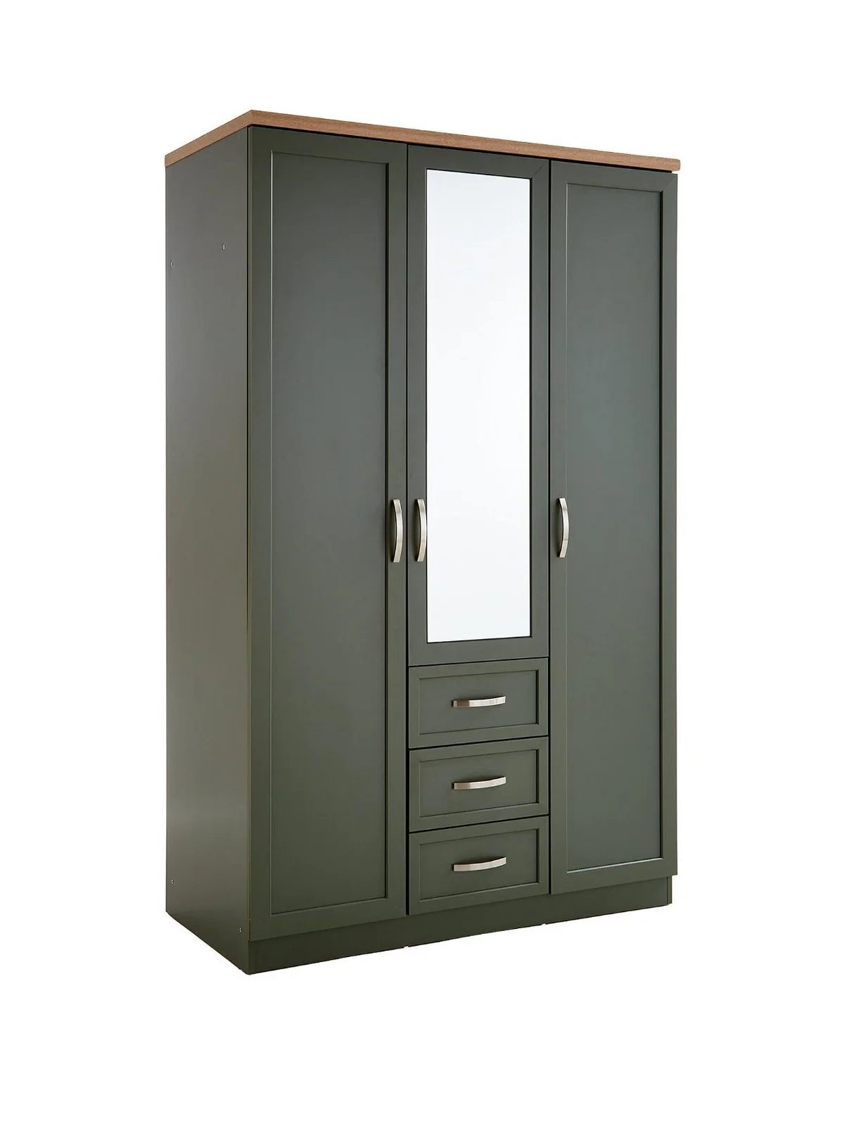 Camberley 3 Door Wardrobe Green Wood Effect | Mirror & 3 Drawers | 192cm H - Image 3