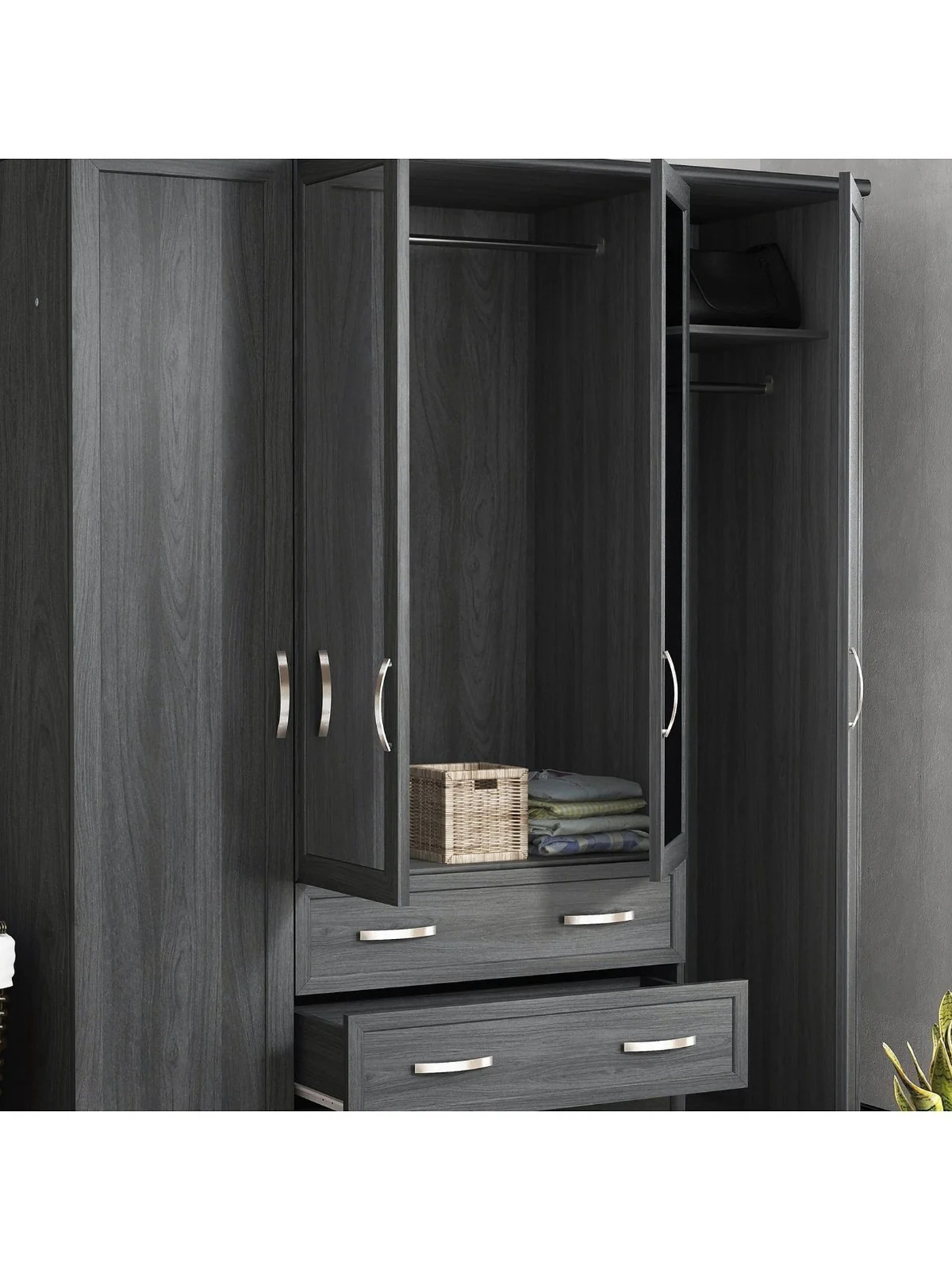 Camberley 4 Door, 3 Drawer Mirrored Wardrobe Dark Oak Modern Storage Bedroom - Image 4