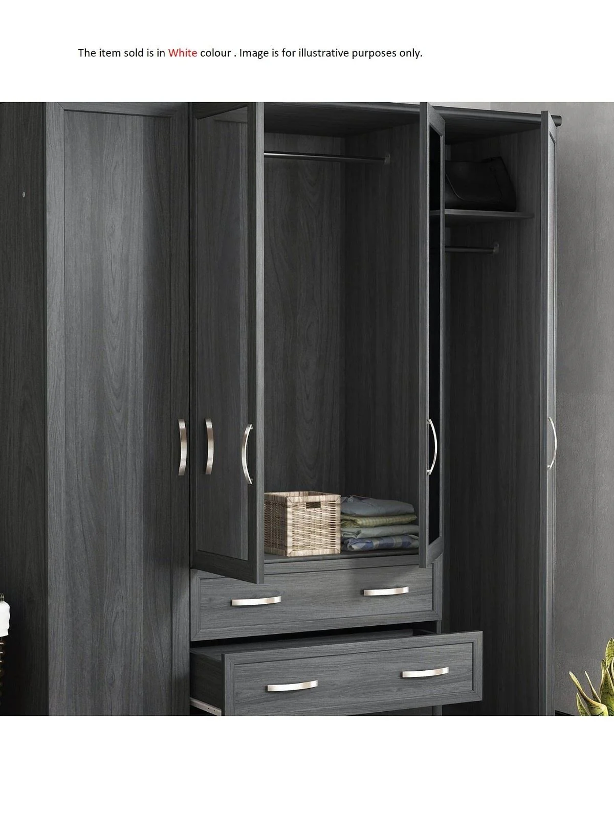 Camberley 4 Door, 3 Drawer Mirrored Wardrobe White Modern Storage Bedroom - Image 2