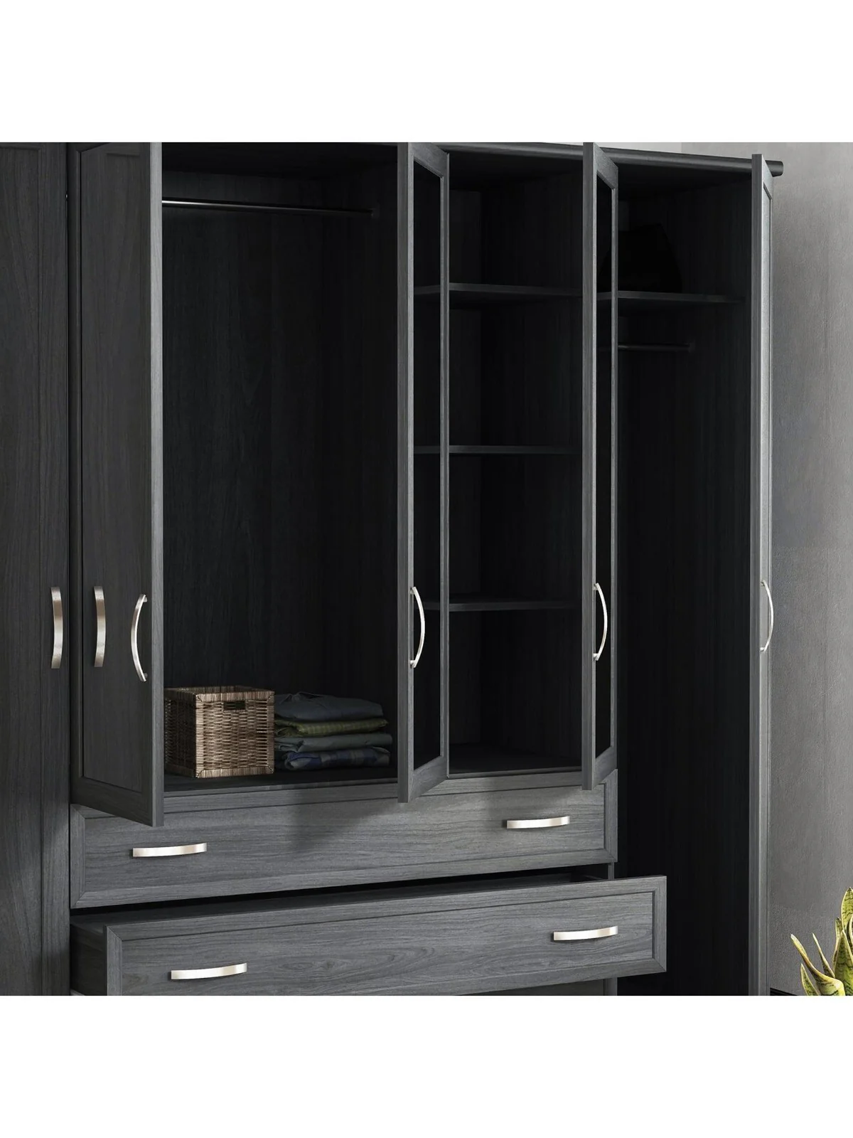 Camberley 5 Door 3 Drawer Mirrored Wardrobe Dark Oak Modern Storage Bedroom - Image 4